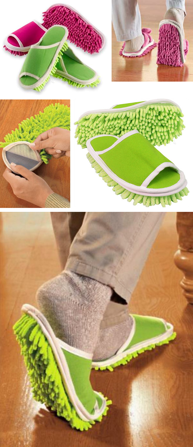 Microfibre slippers that dust, sweep and polish as you walk! Genius! | via A Designer Life
